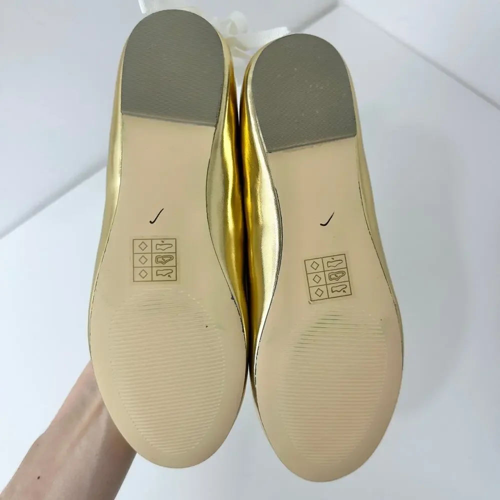 J.Crew Crewcuts Girls Strappy Ballet Flats Golden Honey Metallic Party K3 NWT